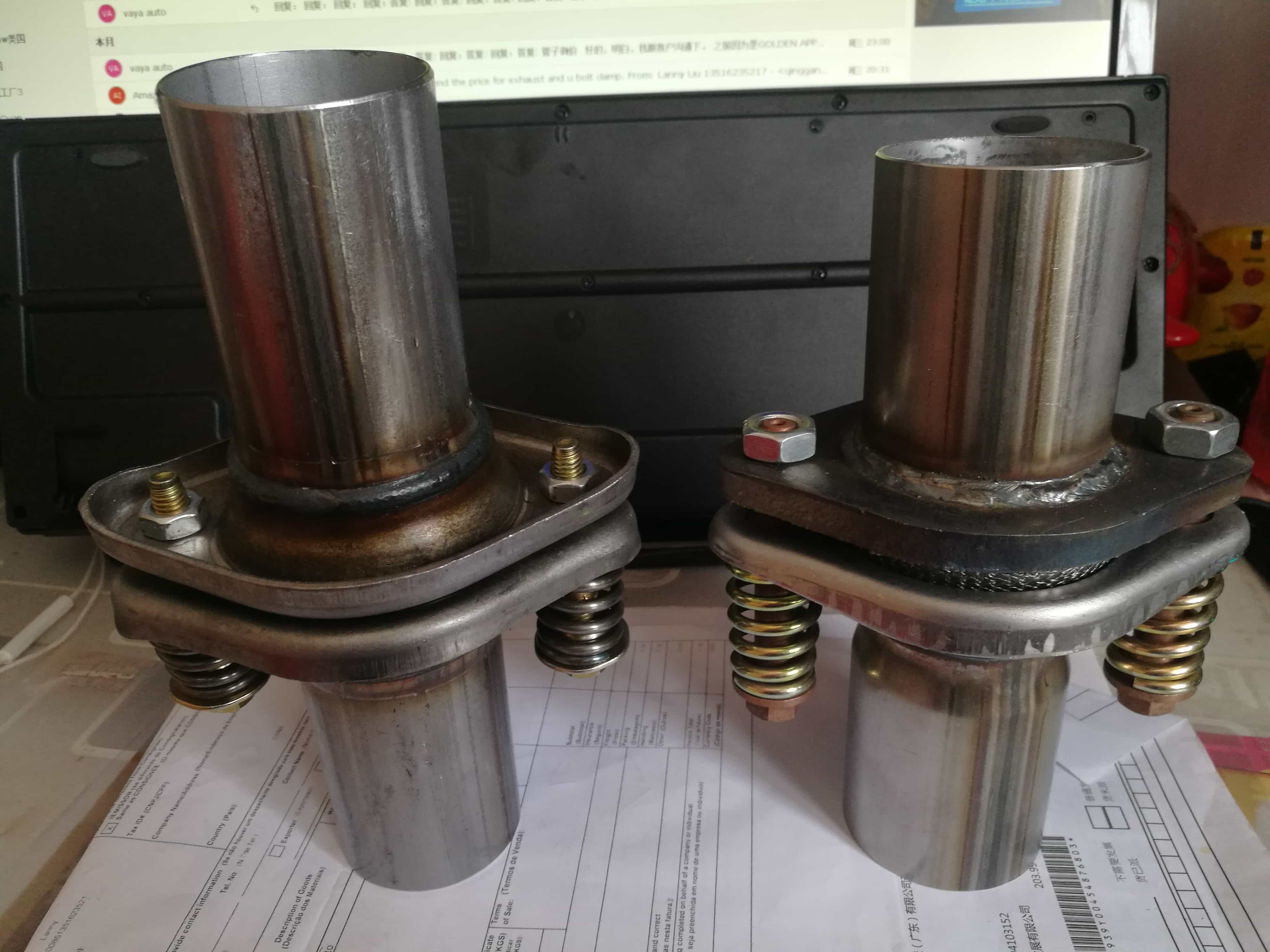 Junta esférica de exaustão com flange plano e flange côncavo