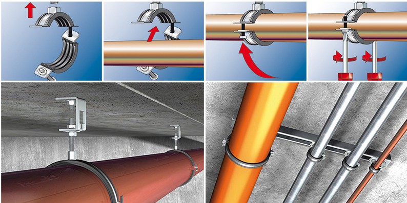 bra&ccedil;adeira de tubo revestida de borracha para suporte de tubo de encanamento