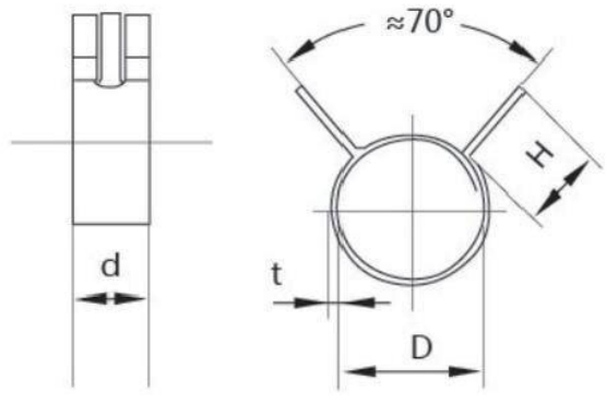 Diagrama de especifica&ccedil;&atilde;o do tamanho do grampo de mola YDCT