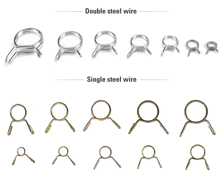 Dois tipos diferentes de braçadeiras de mola de fio de aço